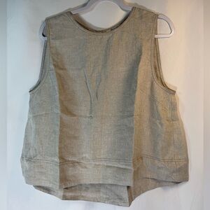 Madewell Linen Pleated Shell Tank Top Khaki XL